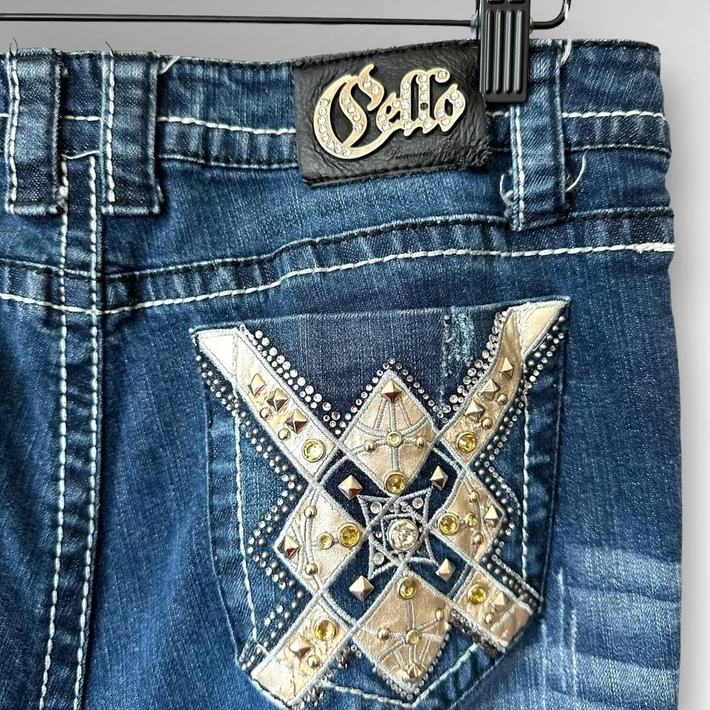 Cello Denim Womens Flare Jeans Mid Rise